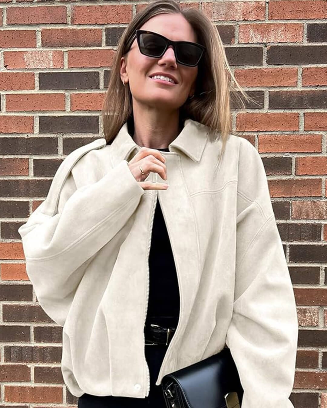 Bomber femme aspect daim oversize