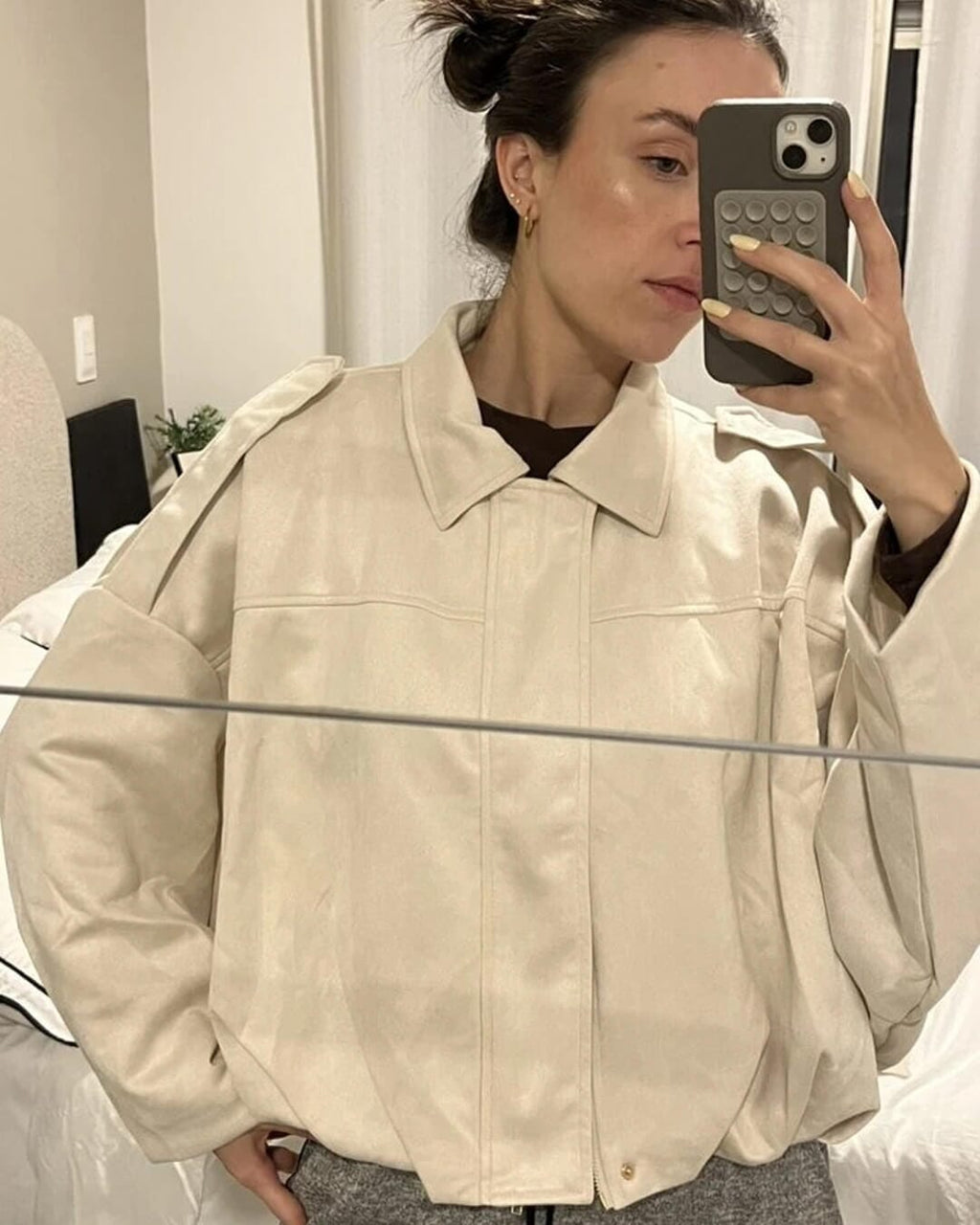 Bomber femme aspect daim oversize