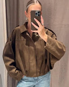 Bomber femme aspect daim oversize