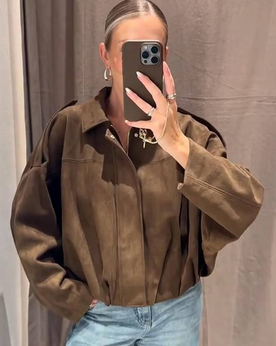 Bomber femme aspect daim oversize