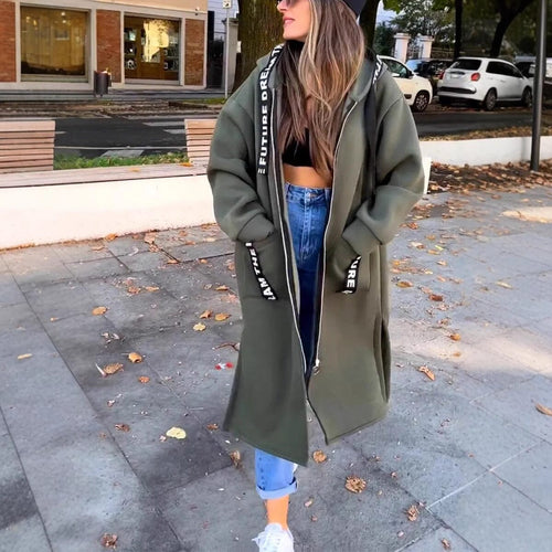 Manteau long cocoon femme zippé - Vert