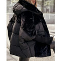 Doudoune oversize femme manches en tricot à capuche - Noir