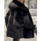 Doudoune oversize femme manches en tricot à capuche - Noir