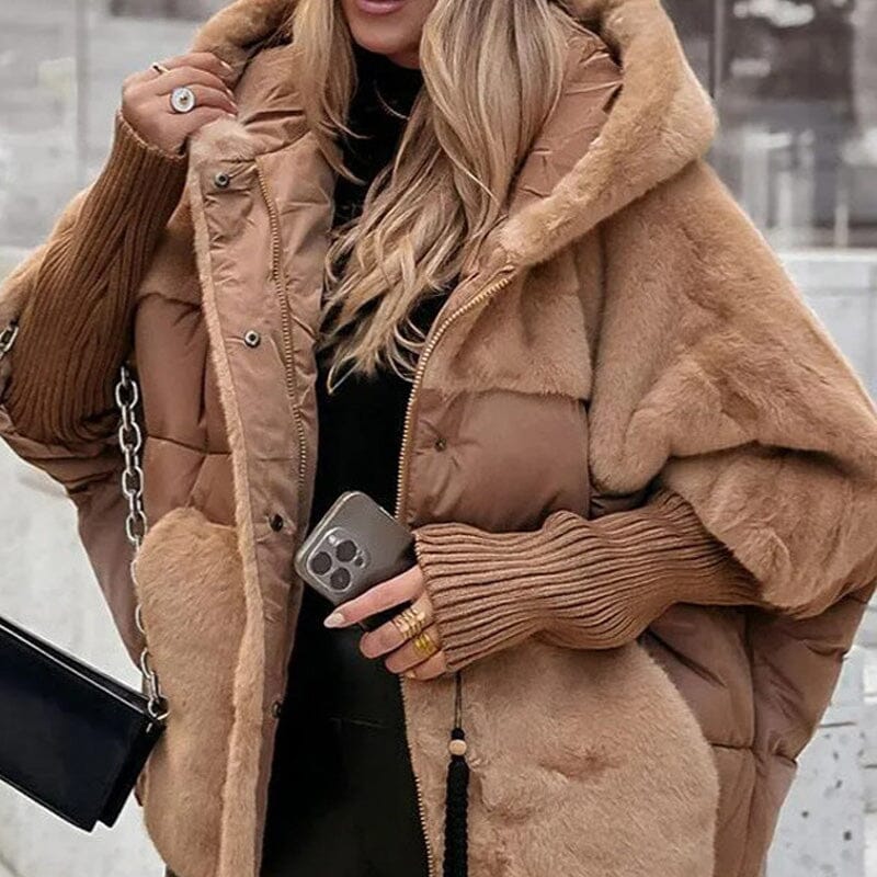 Doudoune oversize femme manches en tricot à capuche