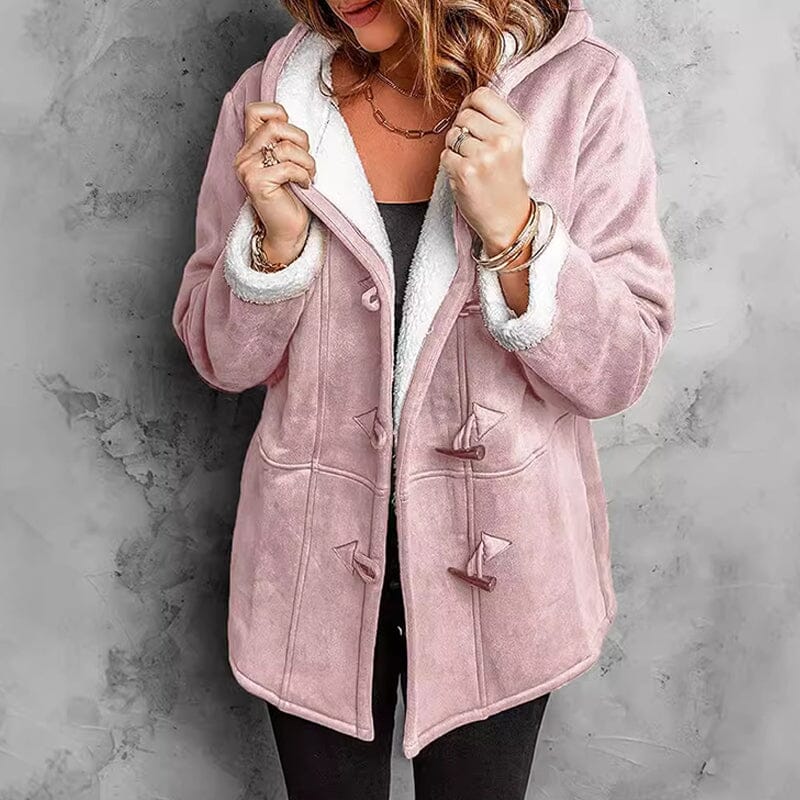 Manteau femme aspect daim doublé polaire à capuche