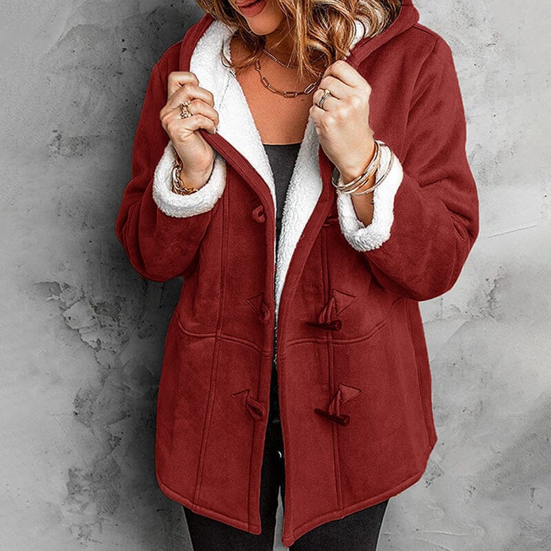 Manteau femme aspect daim doublé polaire à capuche
