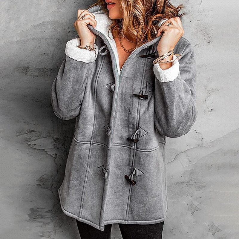 Manteau femme aspect daim doublé polaire à capuche
