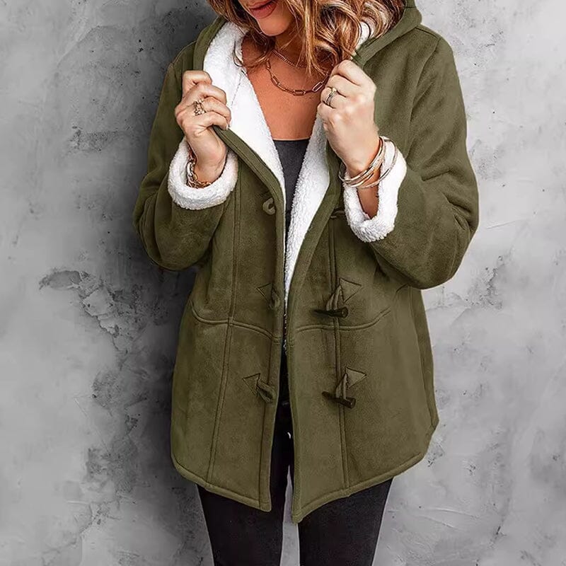 Manteau femme aspect daim doublé polaire à capuche