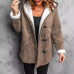Manteau femme aspect daim doublé polaire à capuche