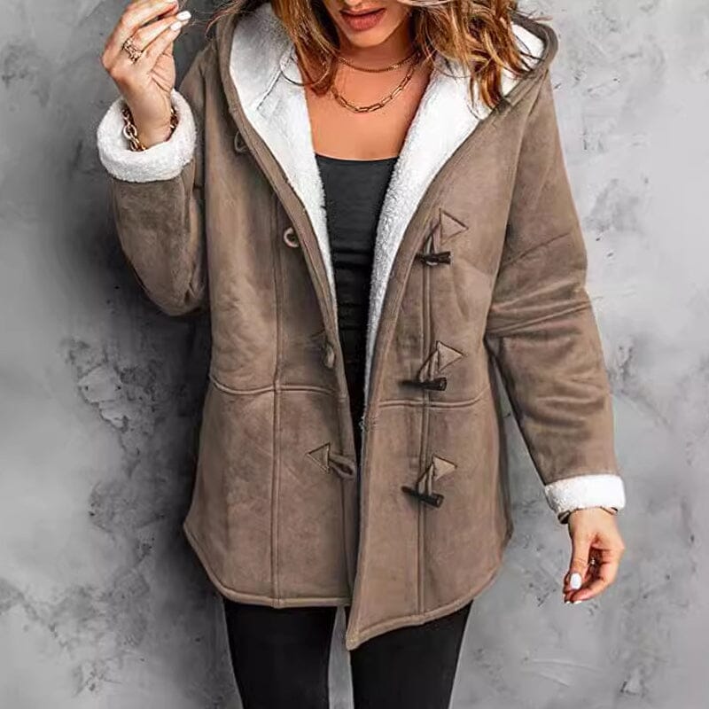 Manteau femme aspect daim doublé polaire à capuche