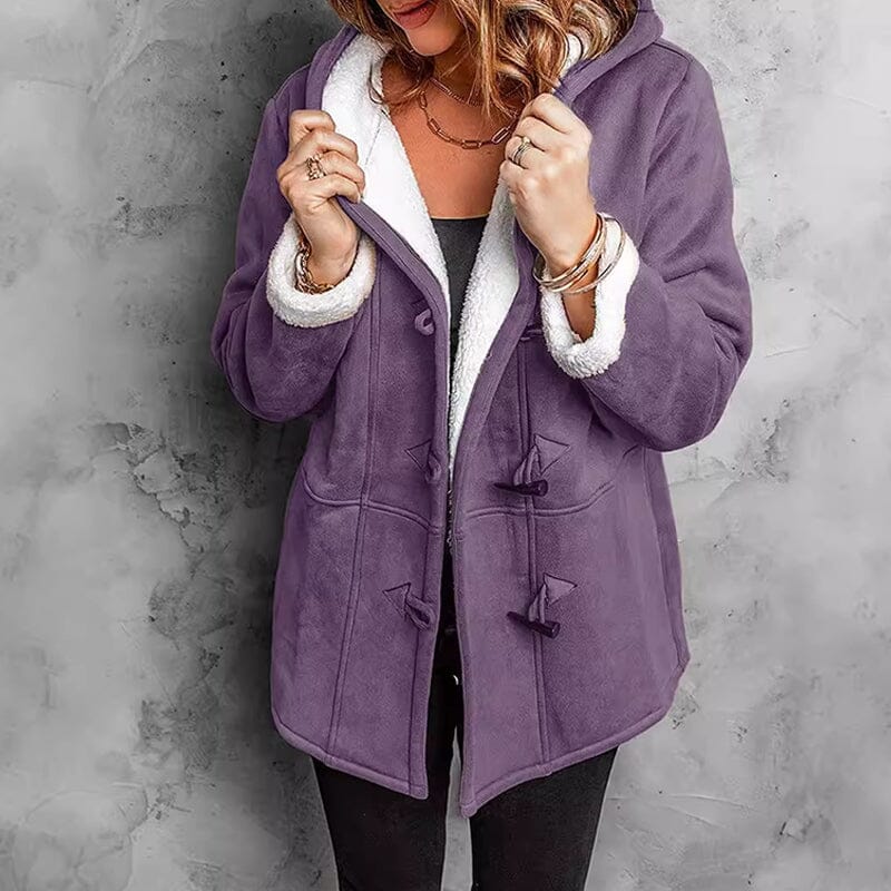 Manteau femme aspect daim doublé polaire à capuche