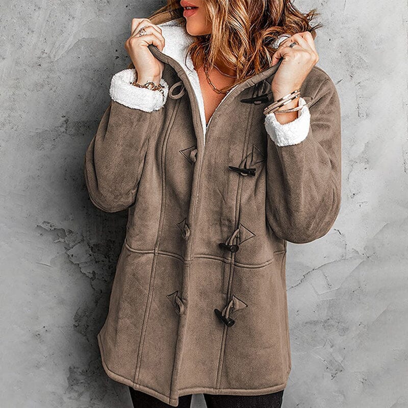 Manteau femme aspect daim doublé polaire à capuche