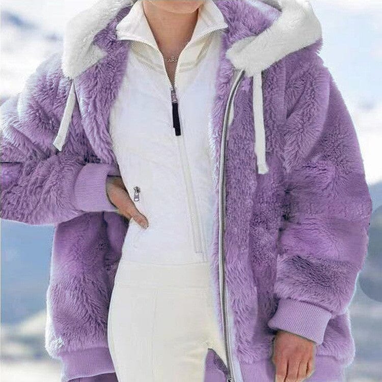 Veste polaire femme doublée sherpa à capuche - Violet