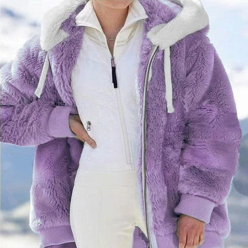 Veste polaire femme doublée sherpa à capuche - Violet