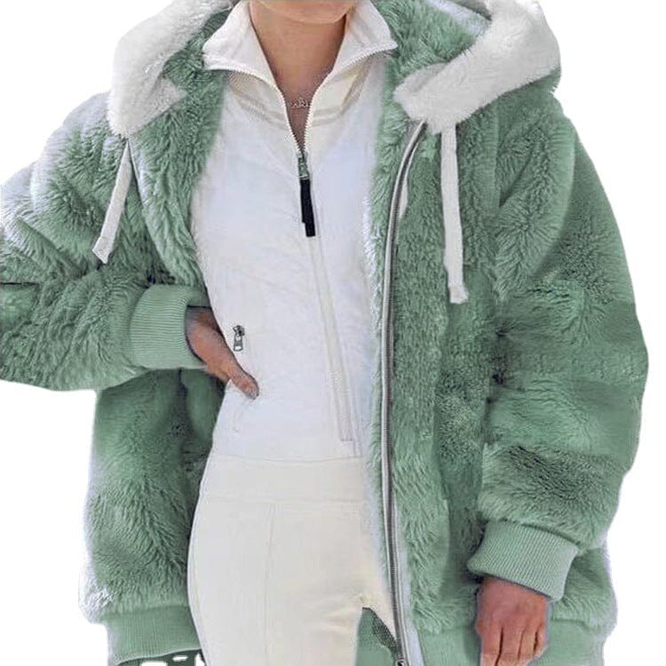 Veste polaire femme doublée sherpa à capuche - Vert