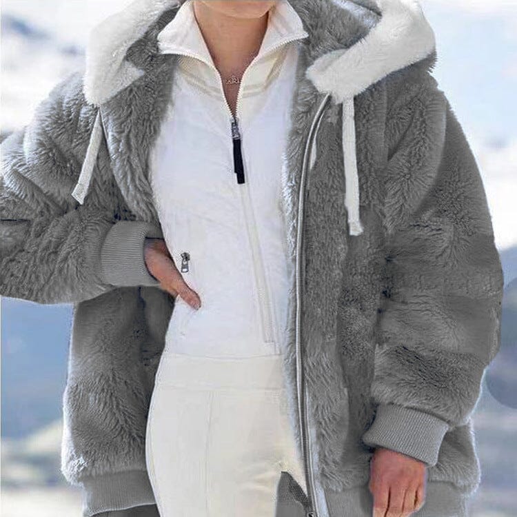 Veste polaire femme doublée sherpa à capuche - Gris foncé