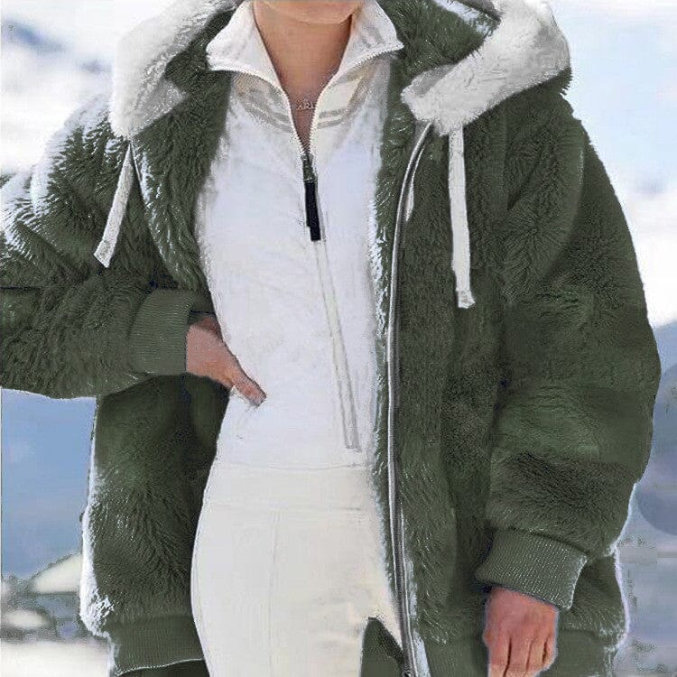 Veste polaire femme doublée sherpa à capuche - Vert militaire