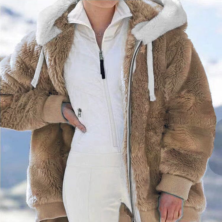 Veste polaire femme doublée sherpa à capuche - Kaki