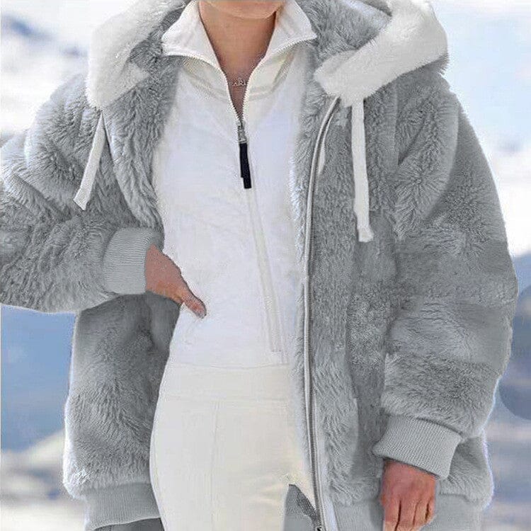 Veste polaire femme doublée sherpa à capuche - Gris clair