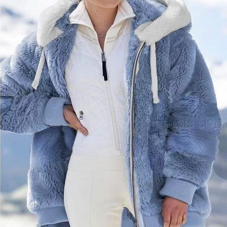 Veste polaire femme doublée sherpa à capuche - Bleu