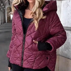 Doudoune femme matelassage losanges à capuche - Rose rouge