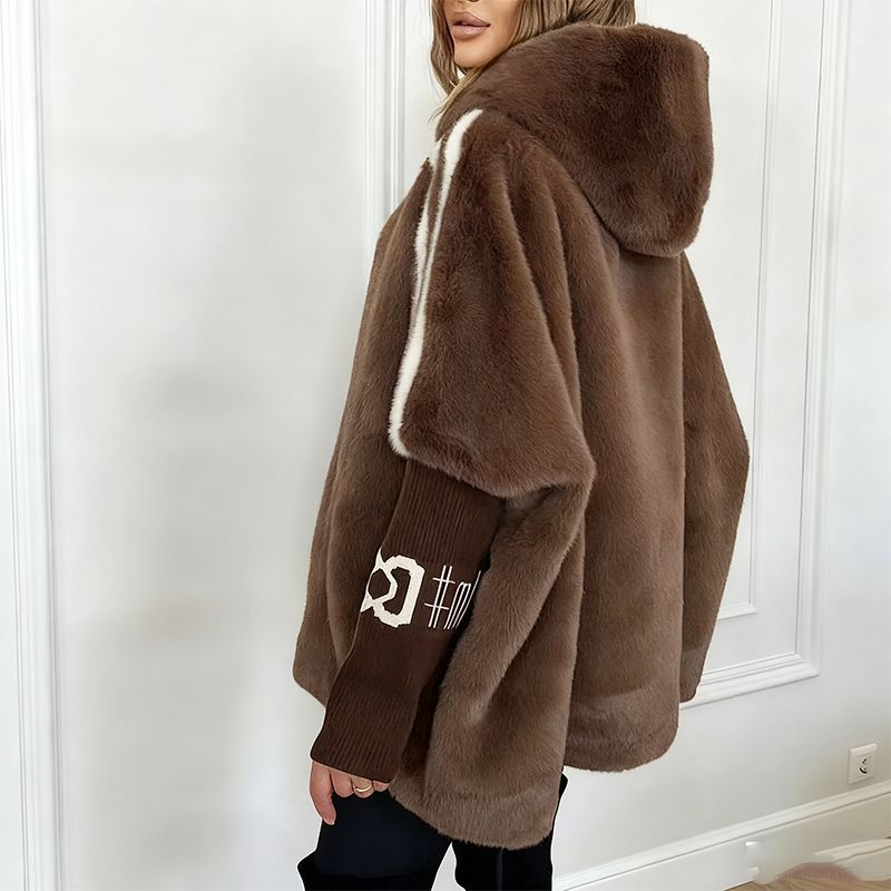 Manteau en peluche femme à capuche zippé