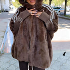 Manteau en peluche femme à capuche zippé