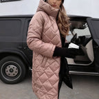 Manteau matelassé long femme à capuche col montant