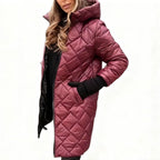 Manteau matelassé long femme à capuche col montant