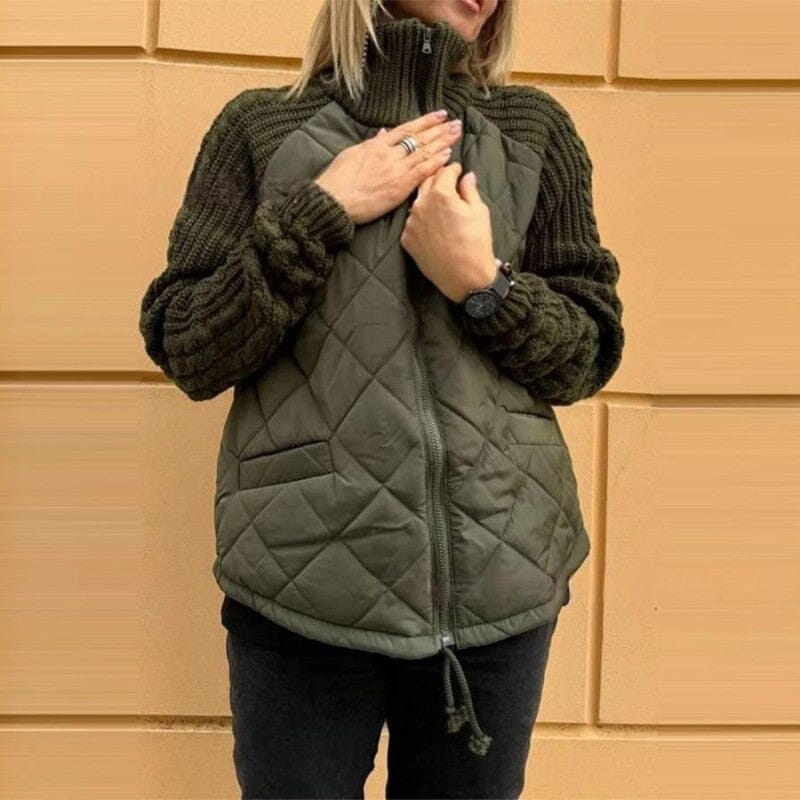 Veste matelassée femme manches en tricot - Vert foncé