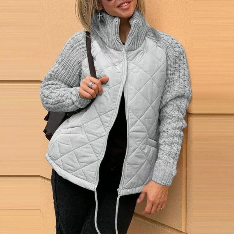 Veste matelassée femme manches en tricot - Gris