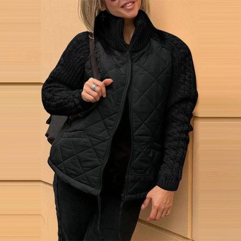 Veste matelassée femme manches en tricot - Noir