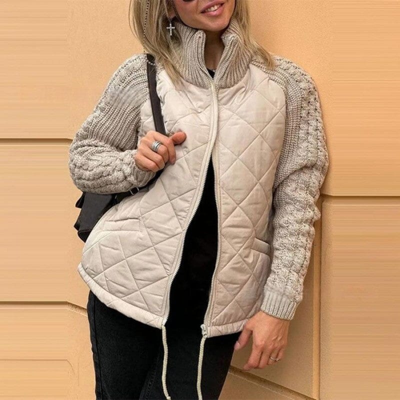 Veste matelassée femme manches en tricot - Beige