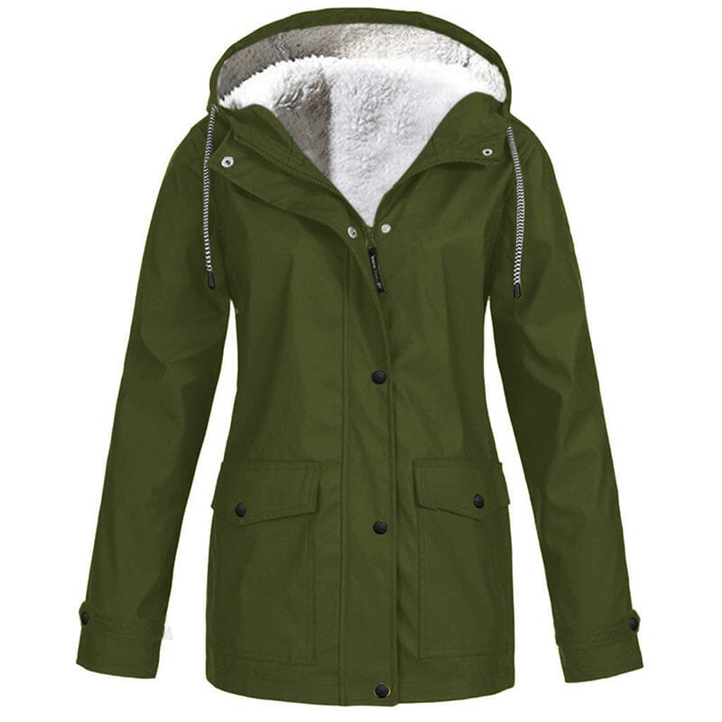 Veste à capuche femme doublée polaire coupe-vent - Vert militaire