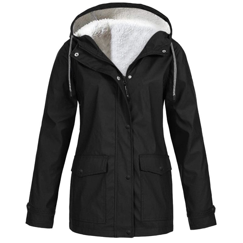 Veste à capuche femme doublée polaire coupe-vent - Noir