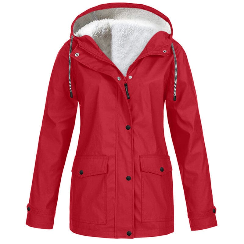 Veste à capuche femme doublée polaire coupe-vent - Rouge
