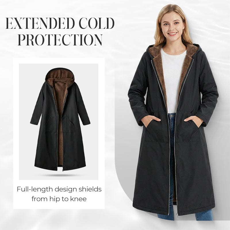 Manteau long femme doublé peluche à capuche