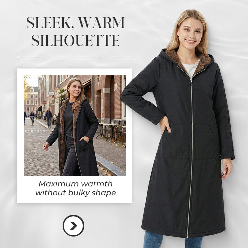 Manteau long femme doublé peluche à capuche