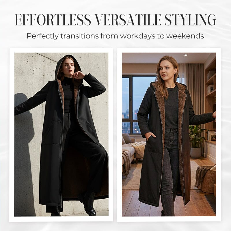 Manteau long femme doublé peluche à capuche