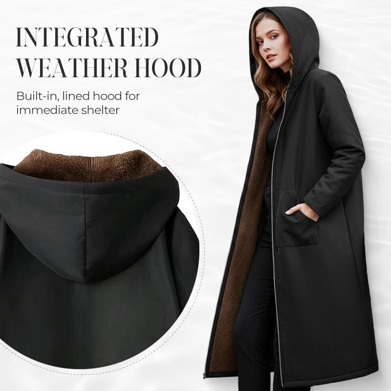 Manteau long femme doublé peluche à capuche