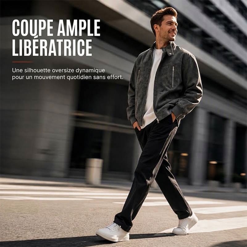 Blouson homme rétro aspect daim col montant