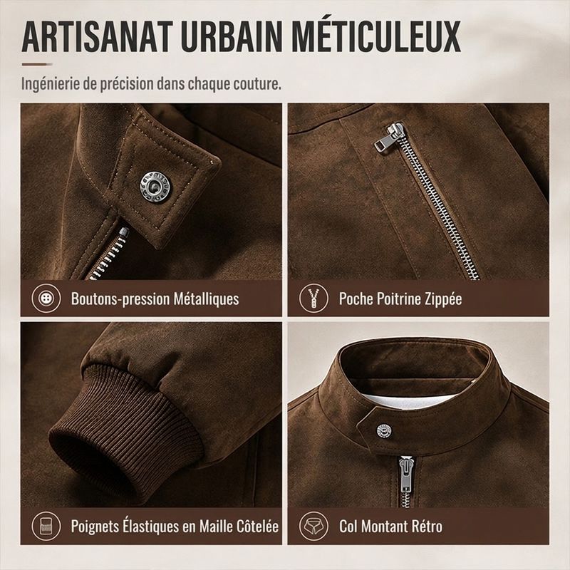 Blouson homme rétro aspect daim col montant