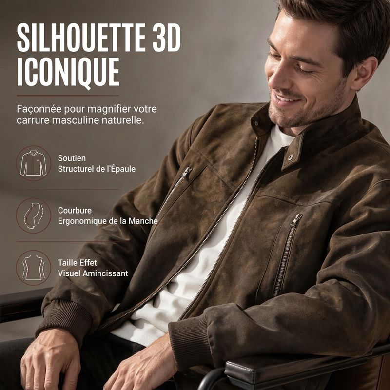 Blouson homme rétro aspect daim col montant