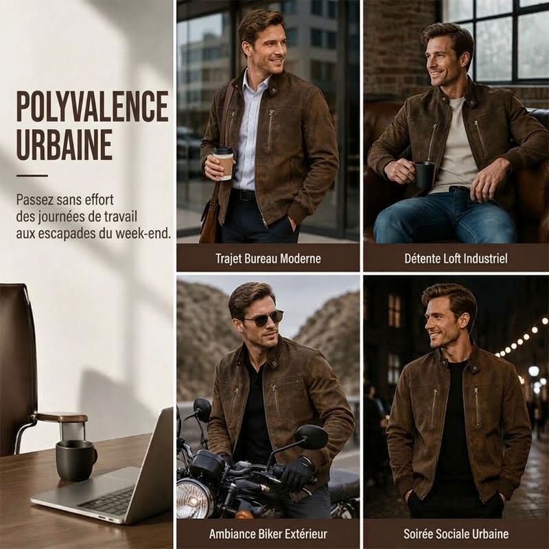 Blouson homme rétro aspect daim col montant