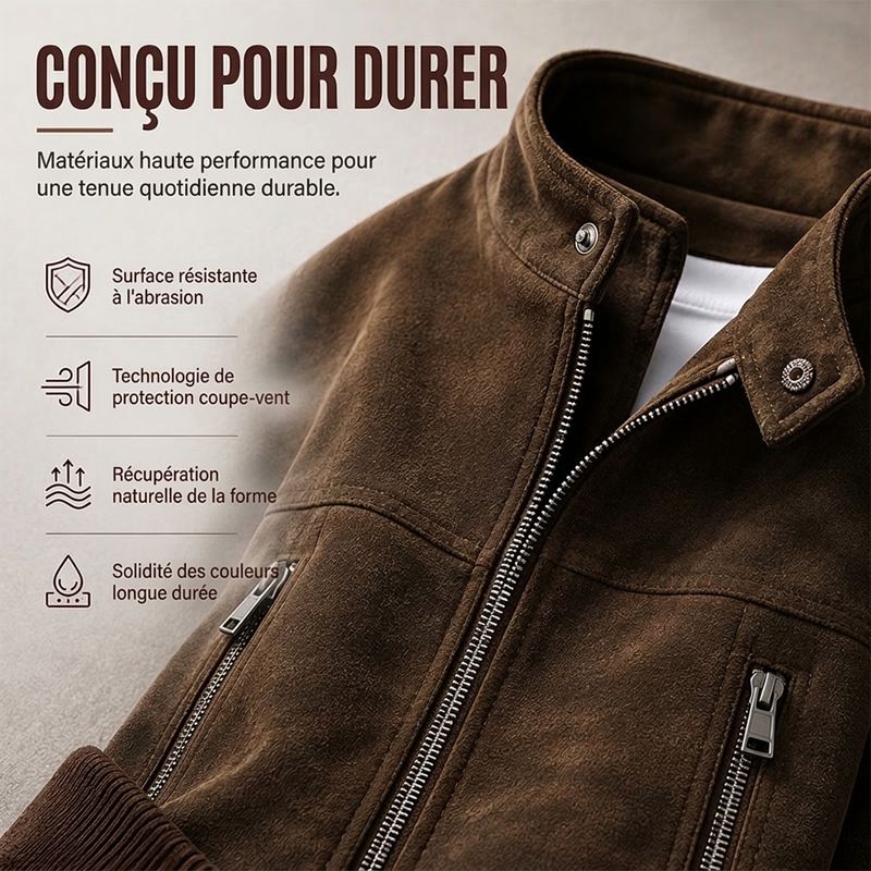 Blouson homme rétro aspect daim col montant