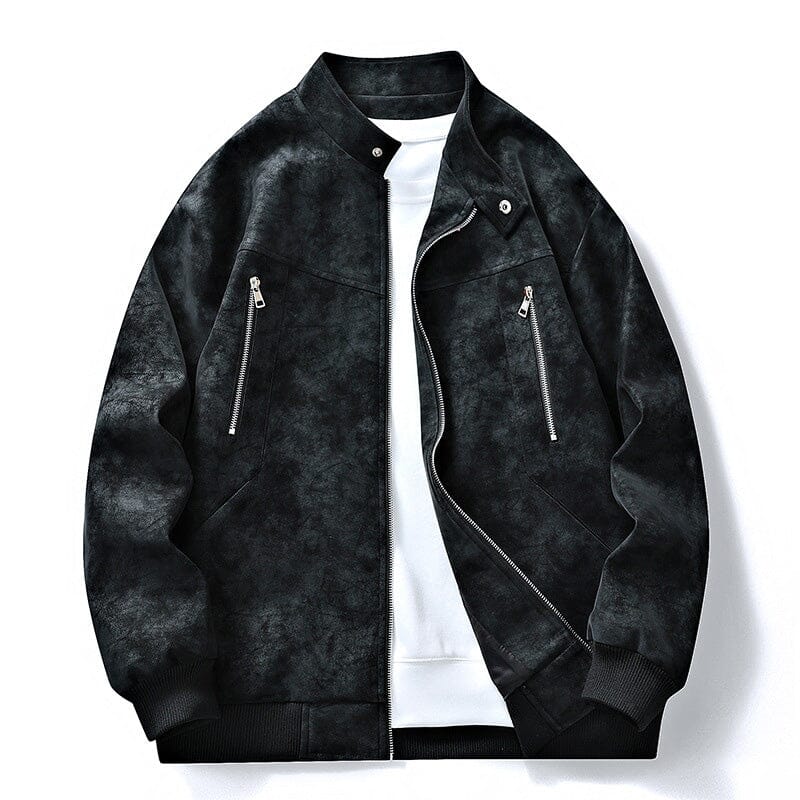 Blouson homme rétro aspect daim col montant - Noir