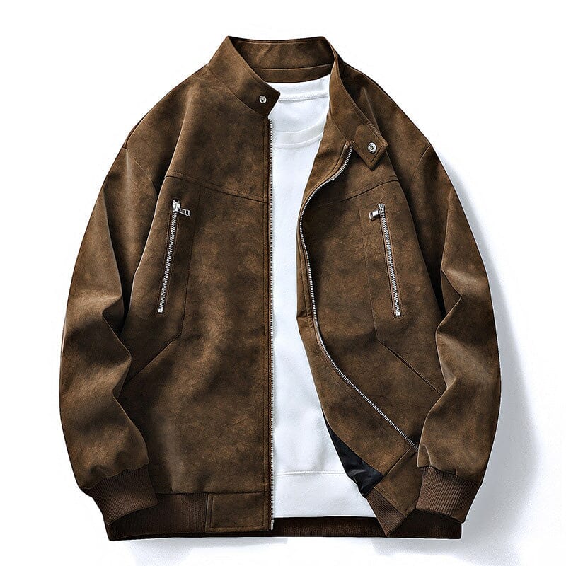 Blouson homme rétro aspect daim col montant - Marron