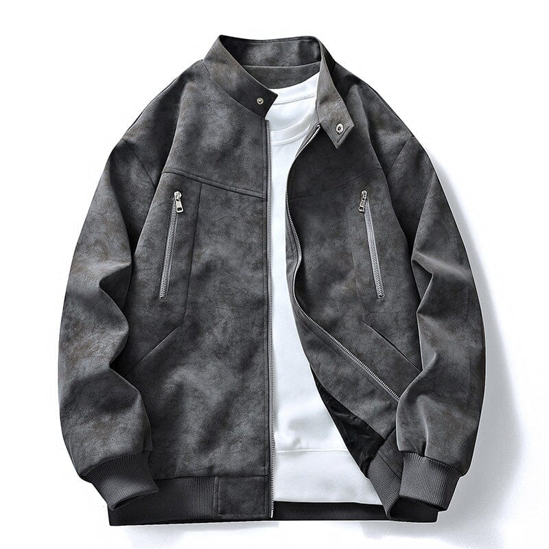 Blouson homme rétro aspect daim col montant - Gris