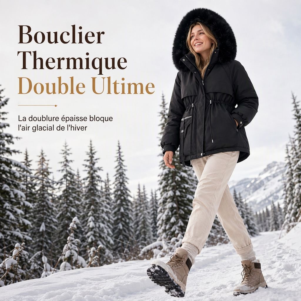 Parka femme cintrée doublée polaire capuche fausse fourrure