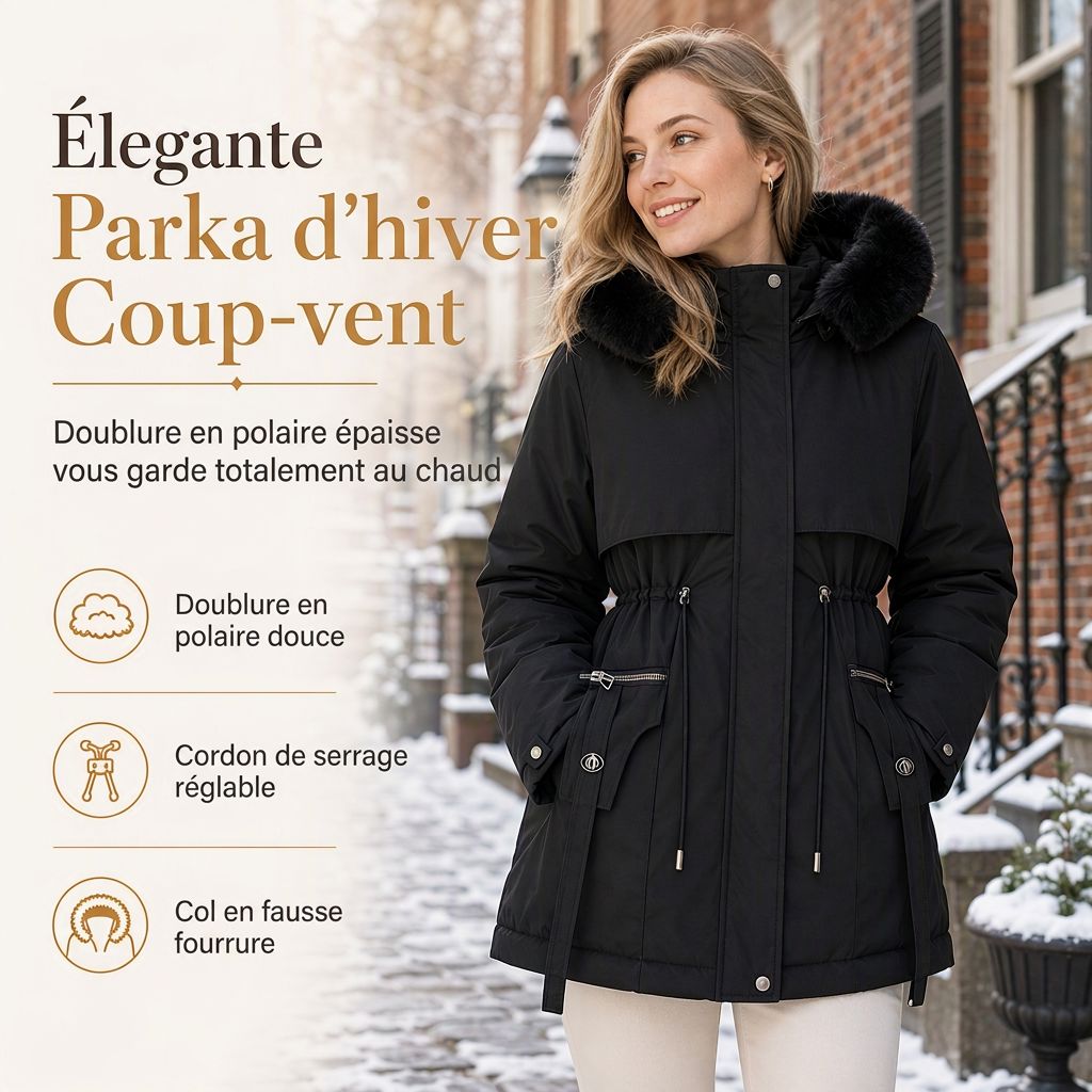 Parka femme cintrée doublée polaire capuche fausse fourrure